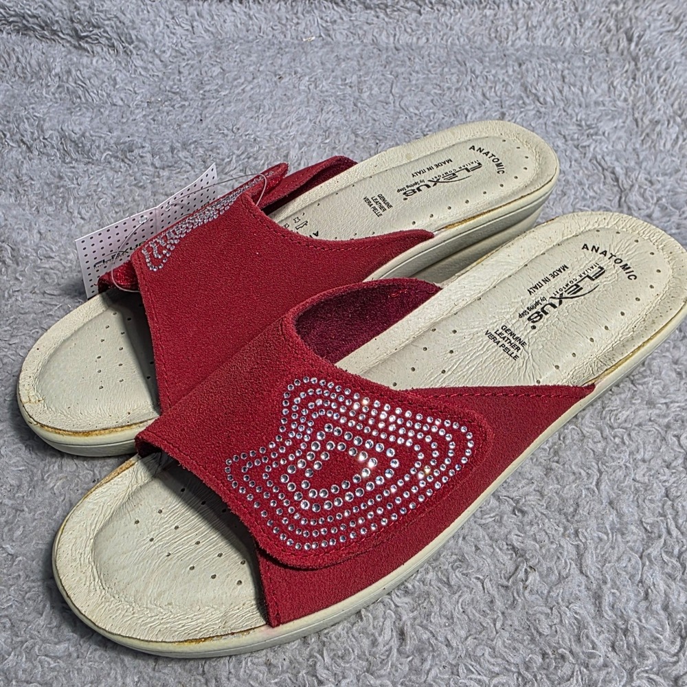Flexus By‎ Spring Step Women Red Suede Rhinestone Slip On Sandals EU 40 US 9 NEW